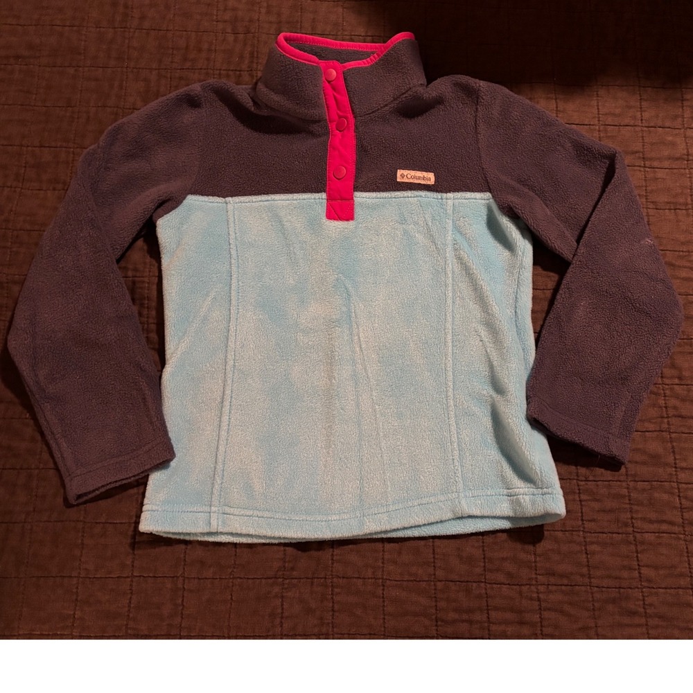 Columbia Fleece Pullover Top Kids Small 6/7‎ Blue Pink Snap Neck